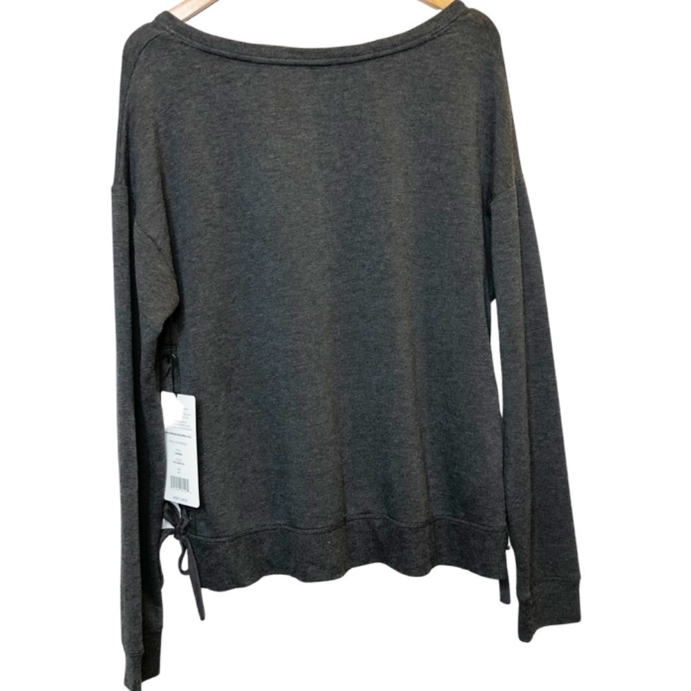 NWT 90 Degree Womens Dark Gray Lace Up Side Crew Neck Long Sleeve Sweatshirt Top - Picture 9 of 16